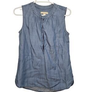 Banana Republic Chambray Popover Sleeveless Top XS Dark Denim
